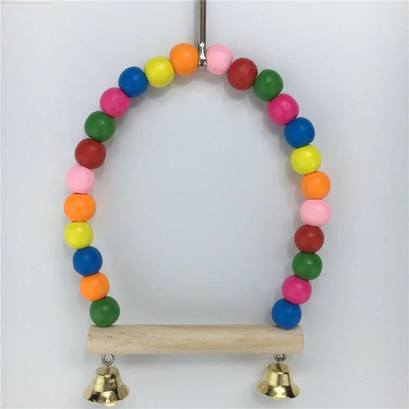 Title 8, 1Pc Wooden Bird Swings Toy with Hanging Bells f...