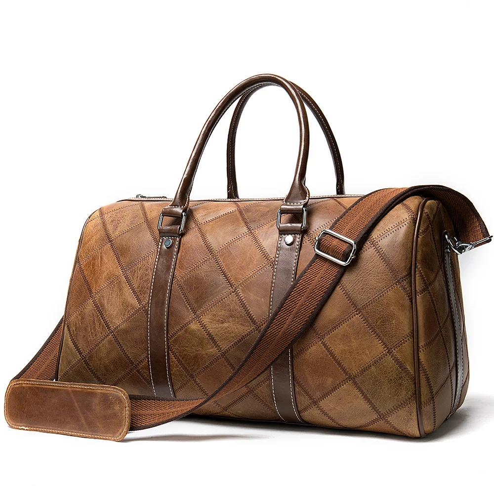 Vintage geruite heren duffel bag, ideaal voor weekendtrips. Stevige en ruime reistas in retro stijl, perfect voor reizen en uitjes. — foto 9