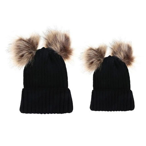 Title 6, Pares de gorros de lana con bolas de pelo para ...