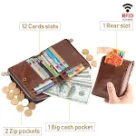 Carteira curta masculina de couro com zíper, perfeita para guardar cartões e dinheiro com segurança e praticidade. Design compacto e elegante. — foto 3