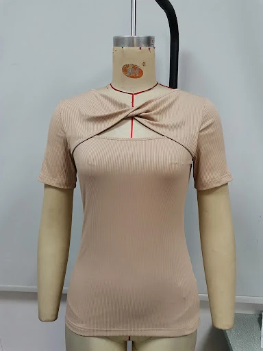 Title 25, Solid Color Cutout Short Sleeve Slim Fit Pullov...