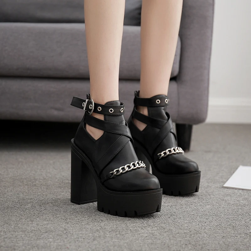 Title 5, Hollow 14cm thick heel high heel thick sole coo...