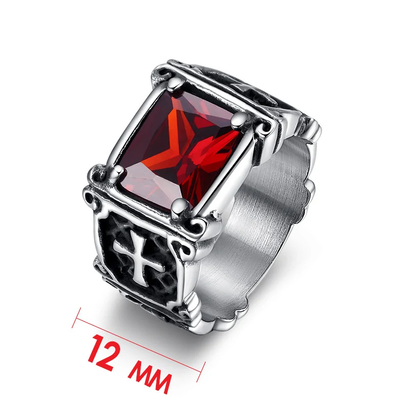 Anel Masculino Vermelho Preto com Zircônia Embutida Aço Titânio Dominador Europeu e Americano. Design Imponente e Estiloso. — foto 2