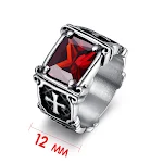 Anel Masculino Vermelho Preto com Zircônia Embutida Aço Titânio Dominador Europeu e Americano. Design Imponente e Estiloso. — foto 2