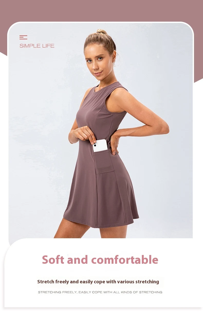 Title 17, One-piece Tennis Skirt Yoga Fitness Brocade Nud...