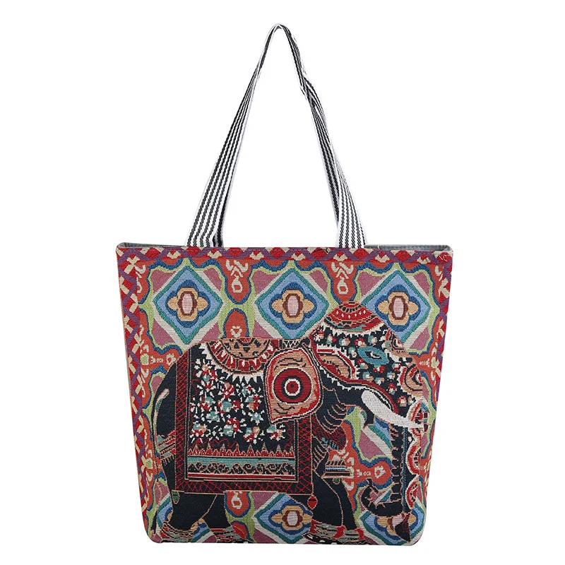 Bolsa de tecido com estampa de elefante feminina, bolsa de ombro, sacola de compras, perfeita para compras, prática e elegante. — foto 2