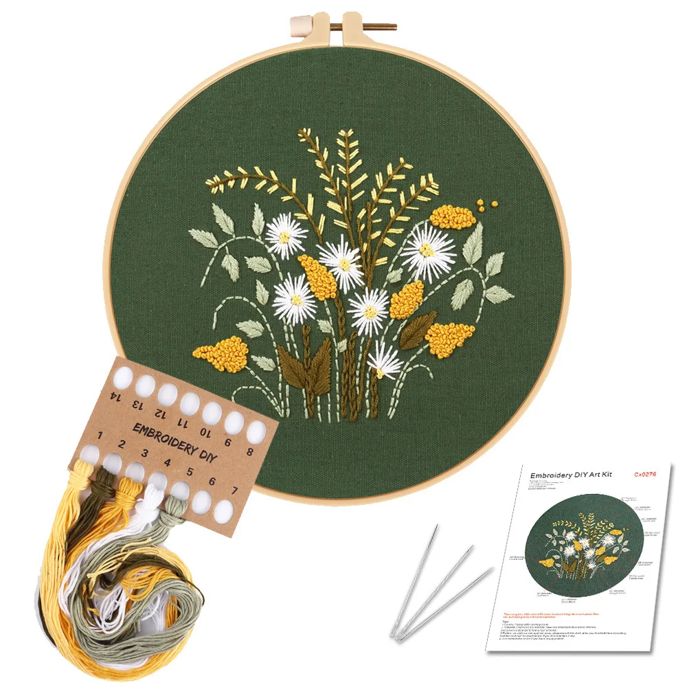 Kit de matériel de broderie DIY floral vert coton fait main. Créez de magnifiques broderies florales facilement. Idéal pour débutants. — photo 7