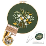 Kit de matériel de broderie DIY floral vert coton fait main. Créez de magnifiques broderies florales facilement. Idéal pour débutants. — photo 7