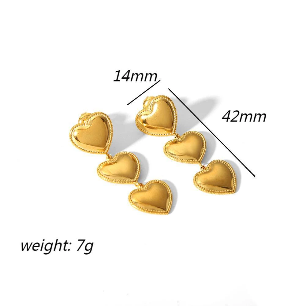 Brincos Eardrops Love Heart de Aço Titânio com banho de ouro 18K, não desbotam, perfeitos para presentes e uso diário. — foto 1