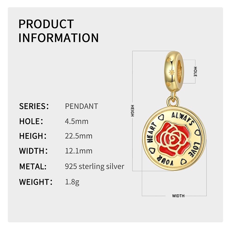 Title 3, Rose Beads S925 Plata de Ley Chapado en Oro Col...