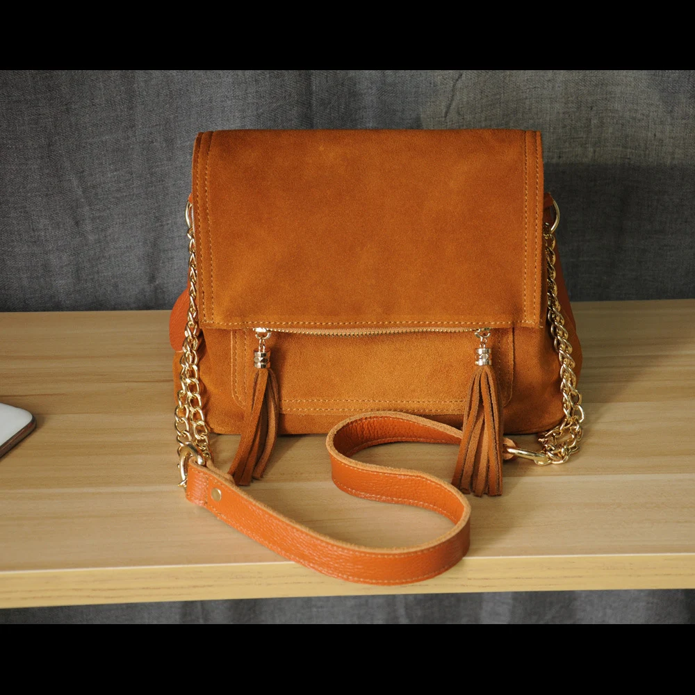 Title 3, Dames leren opvouwbare crossbody tas met kwast,...