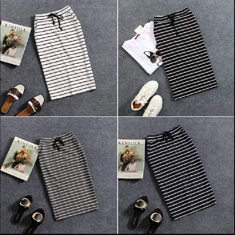 Title 2, Black and white striped casual pocket mid-lengt...
