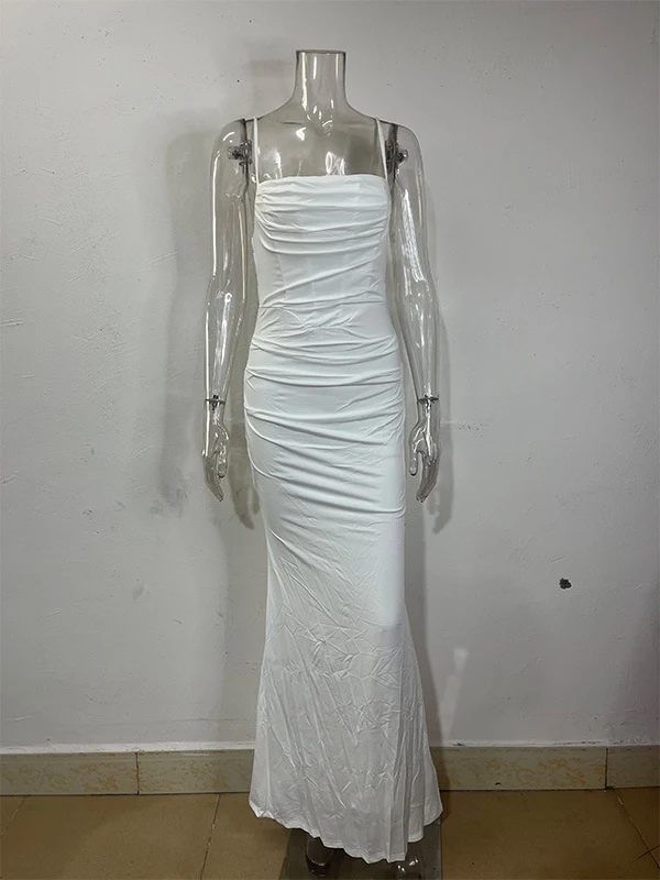 Title 2, Fishbone Pleated Backless Fishtail Skirt Dress
