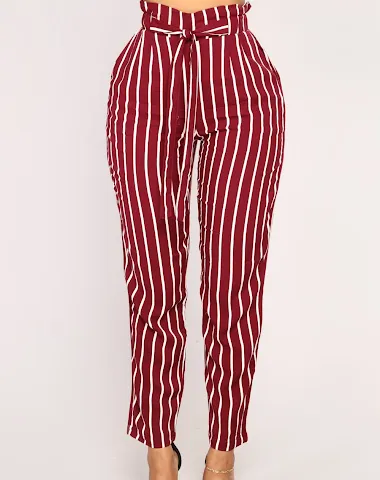 Autumn Winter women's casual mid waist black striped bow tierricdress pants. Comfortable and stylish, perfect for everyd
