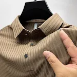 Striped Ice Silk Short Sleeve T-shirt for Men, Lapel Collar Summer Wear. Breathable and cool, perfect for hot weather co — photo 6