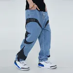 Męskie jeansy American Retro z przeszyciami ze skóry PU. Stylowe spodnie w stylu retro, idealne na co dzień, łączące wygodę i modny wygląd. — zdjęcie 4
