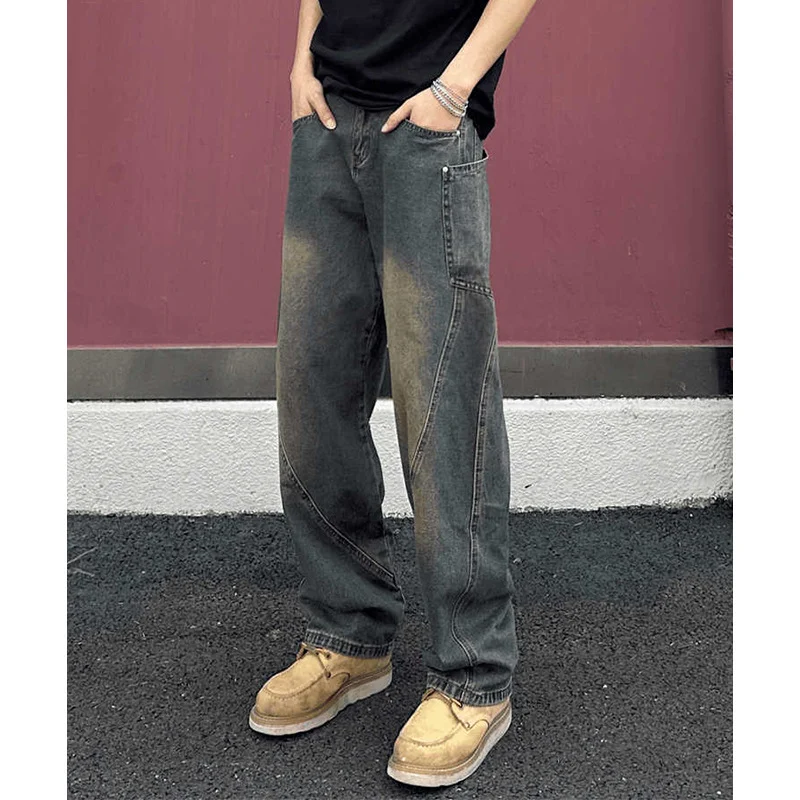 Jeans Machete American High Street Masculino Ruoshuai Primavera e Outono. Calças jeans duráveis, confortáveis e versáteis para uso diário e com estilo. — foto 3