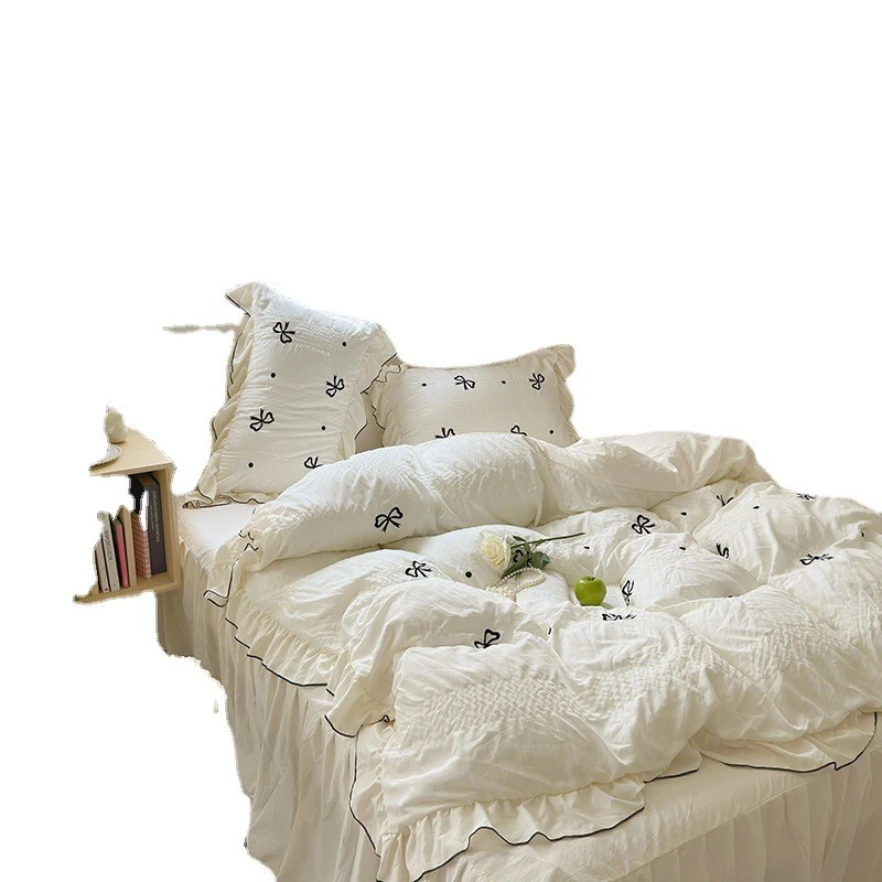Jogo de cama de quatro peças estilo creme INS, macio e agradável à pele. Durma confortavelmente com este conjunto de cama premium. — foto 9