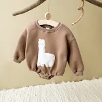 Romper triangular doce de veludo bordado alpaca com gola redonda e espessura, ideal para um visual adorável e aconchegante. — foto 9