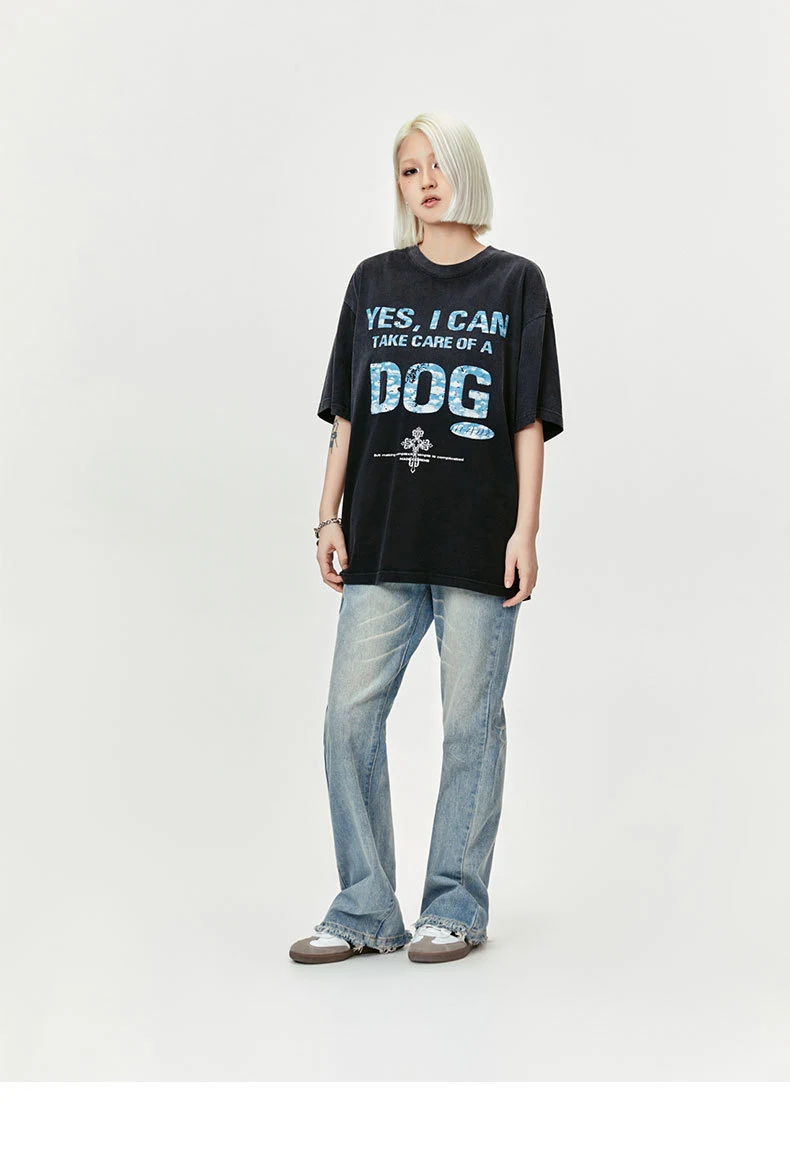 Title 6, Letter Puff Print Short Sleeve Washed Old T-shi...