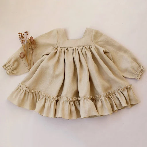 Title 2, Casual Solid Color Cotton And Linen Children Dress