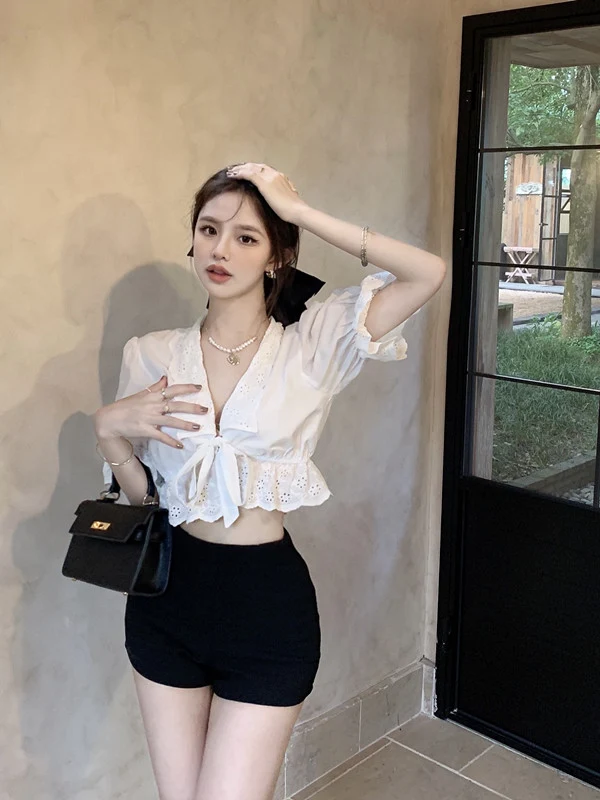 Title 7, Womens French V Neck Ruffle Short Sleeve Shirt...
