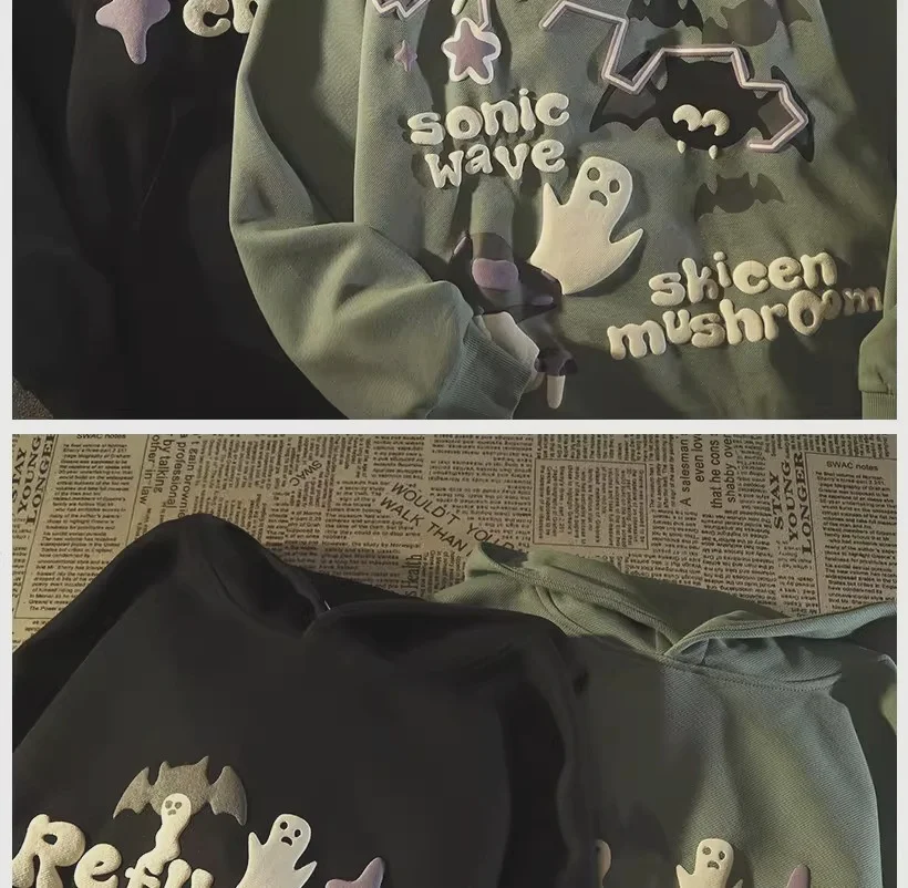Sudadera con capucha de fantasma de murciélago retro americano, cómoda y con estilo. Ideal para disfraces o uso diario. Material suave y diseño único. — foto 3