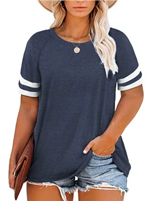 T-shirt estiva con maniche raglan con scollo a V, camicetta taglie forti Amazon New Ladies in 15 colori — foto 2