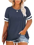 T-shirt estiva con maniche raglan con scollo a V, camicetta taglie forti Amazon New Ladies in 15 colori — foto 2