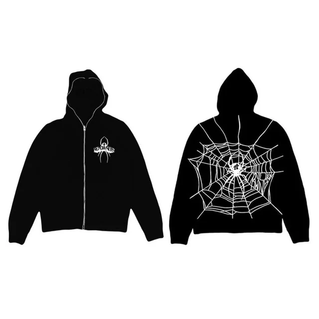 Moletom com capuz masculino Hip Hop, com estampa de teia de aranha nas costas, tamanho S, ideal para um visual moderno e urbano. — foto 2