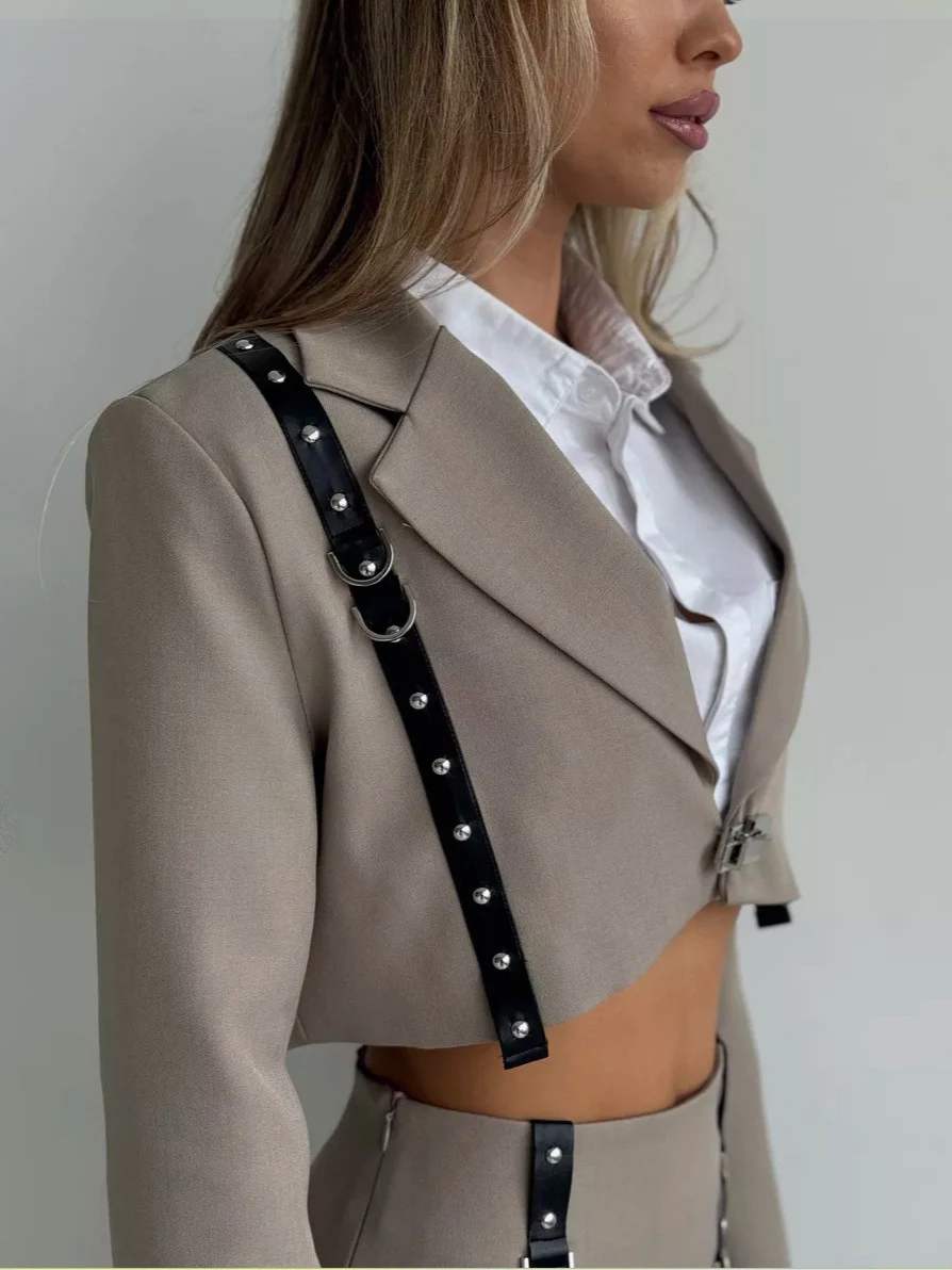 Title 7, Short Design Leather Rope Two-piece Womens Clo...