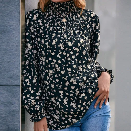 Title 6, Womens turtleneck ruffled sleeve floral shirt ...