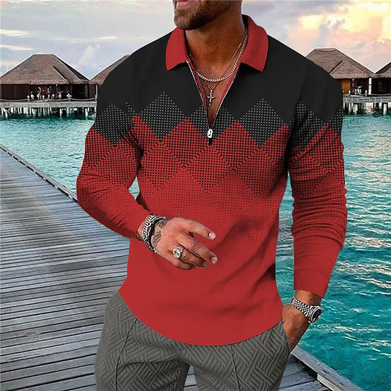 Geometric 3D Printing Long-sleeve Zipper Lapel Casual Shirt. Comfortable, stylish shirt perfect for casual wear, featuri — photo 1