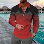 Geometric 3D Printing Long-sleeve Zipper Lapel Casual Shirt. Comfortable, stylish shirt perfect for casual wear, featuri — photo 1