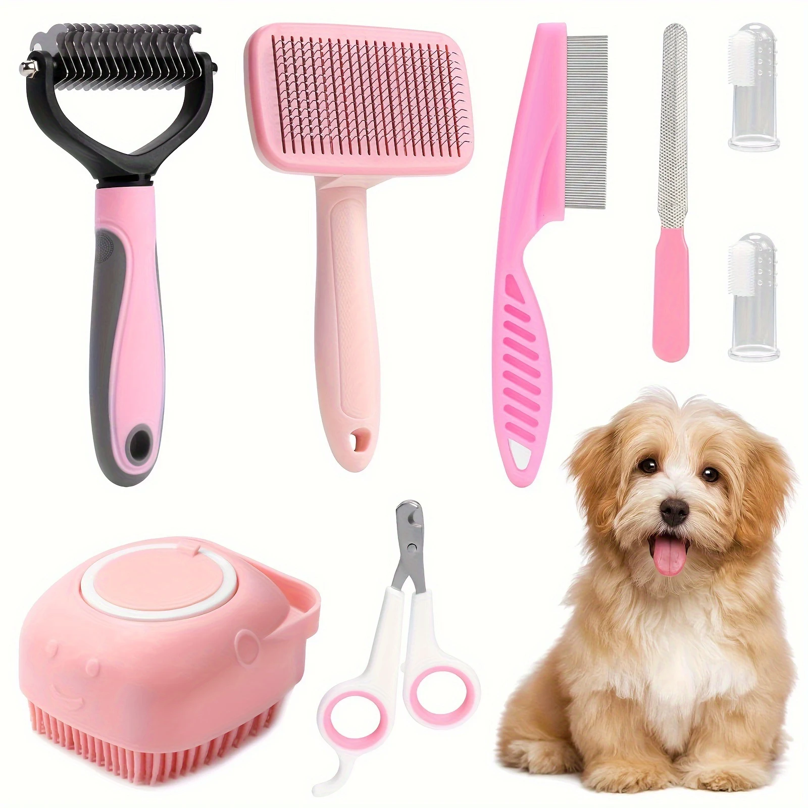 8-teiliges Hunde-Beauty-Pflege-Set mit Selbstreinigungsfunktion für einfache Fellpflege. Reduziert Haarausfall und sorgt für ein glänzendes Fell. — foto 1