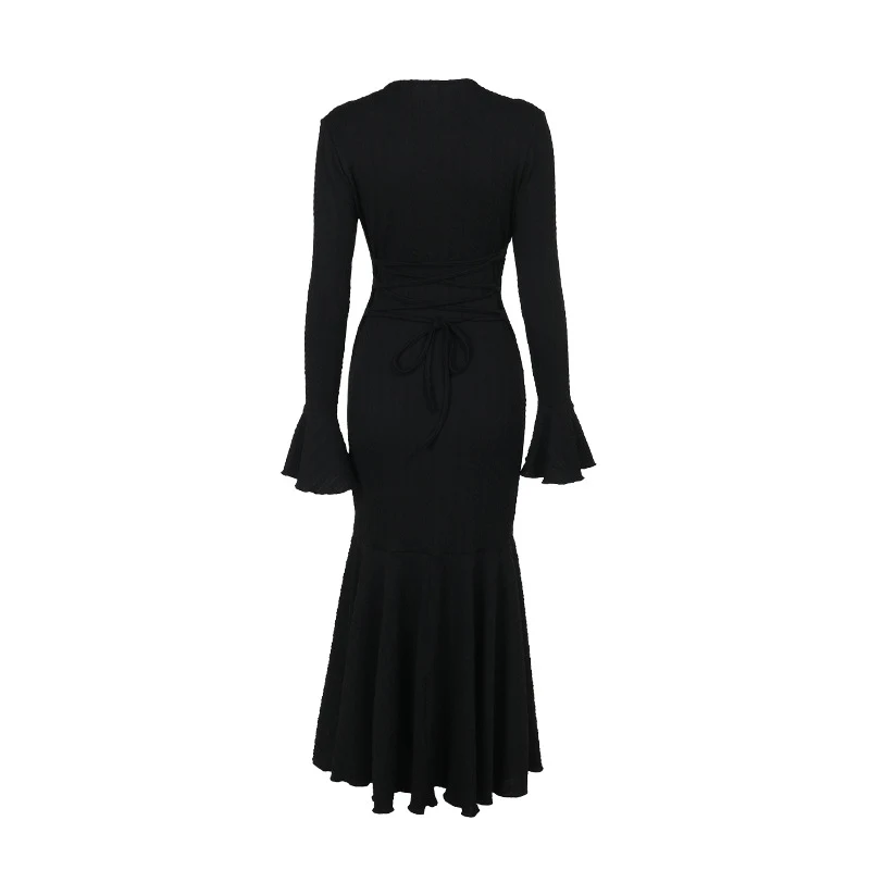 Title 17, Womens Fashion Ruffles Hem Long Sleeve Dress, ...