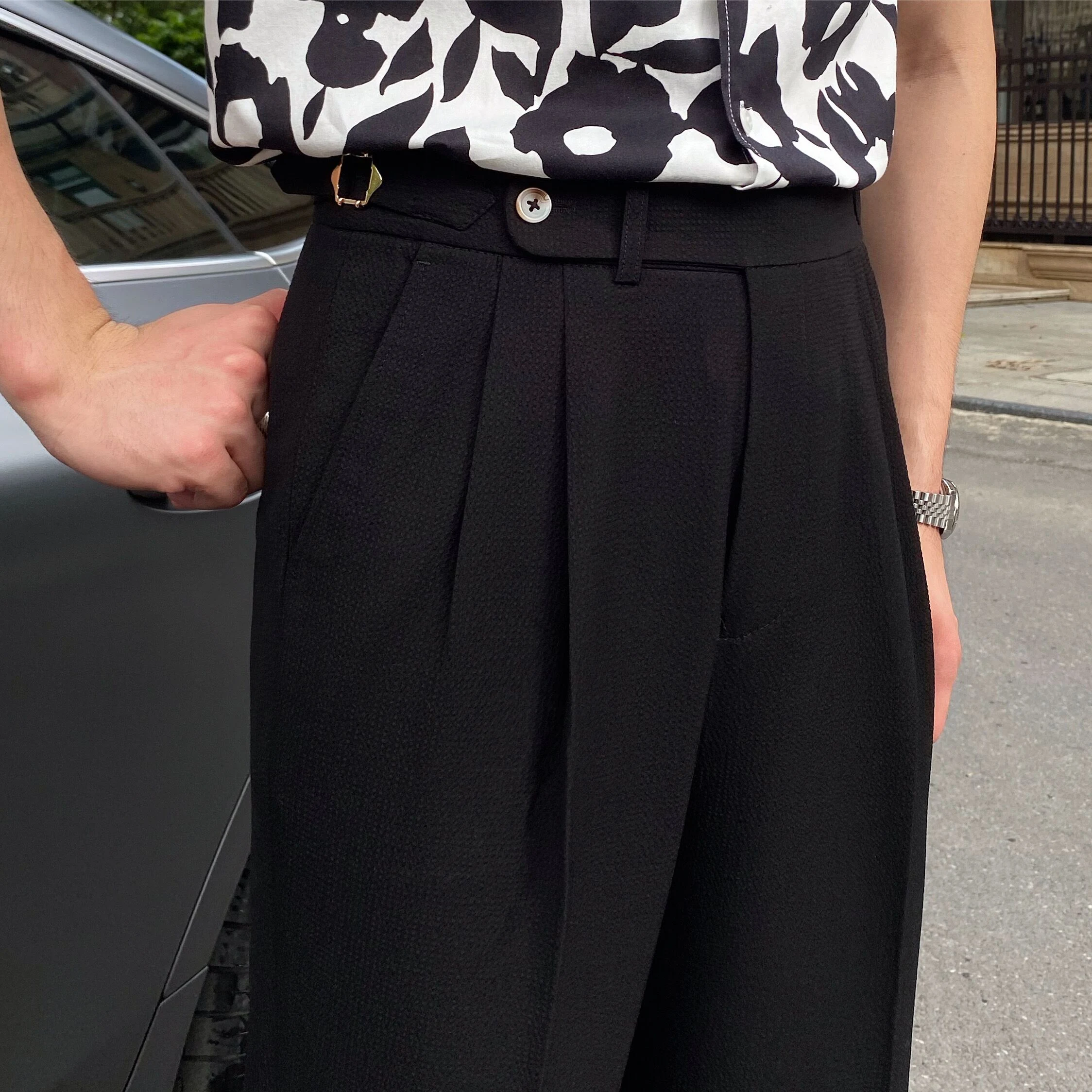 Title 4, Ademende heren high waist straight broek van bu...