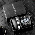 Relógio Quartz Masculino com Pulseira e Caixa de Presente. Conjunto Completo para Homens Elegantes. Presente Perfeito e Sofisticado. — foto 3