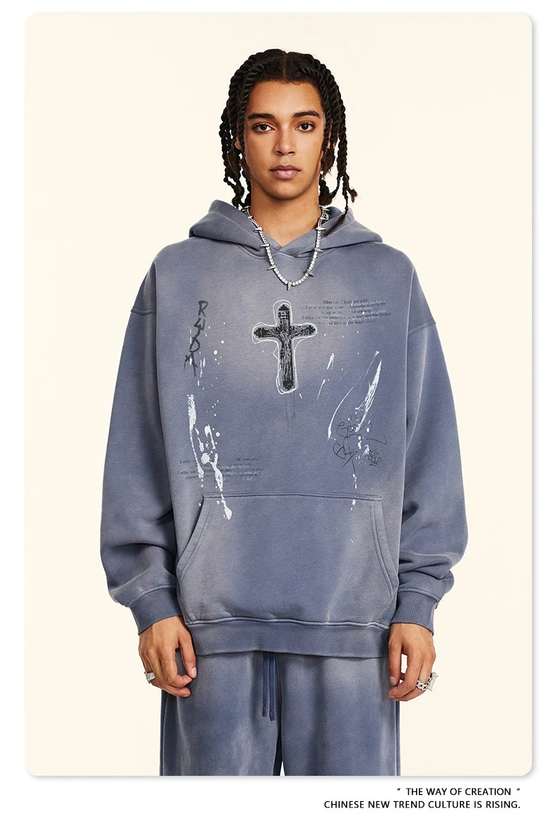 Title 8, Moletom com capuz masculino, estilo street solt...