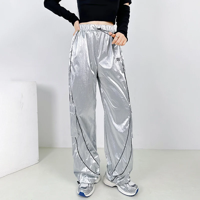 Silver Shiny Surface Pocket Overalls, blending style and practicality. Perfect for work or casual wear, offering comfort — photo 3