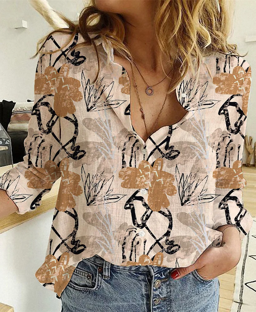 Camisa feminina de manga longa com gola de lapela e estampa digital. Conforto e estilo para looks sofisticados e modernos em qualquer ocasião. — foto 21