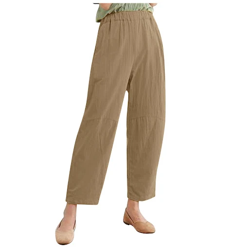 Title 7, Pantalon femme ample en coton et lin grande tai...