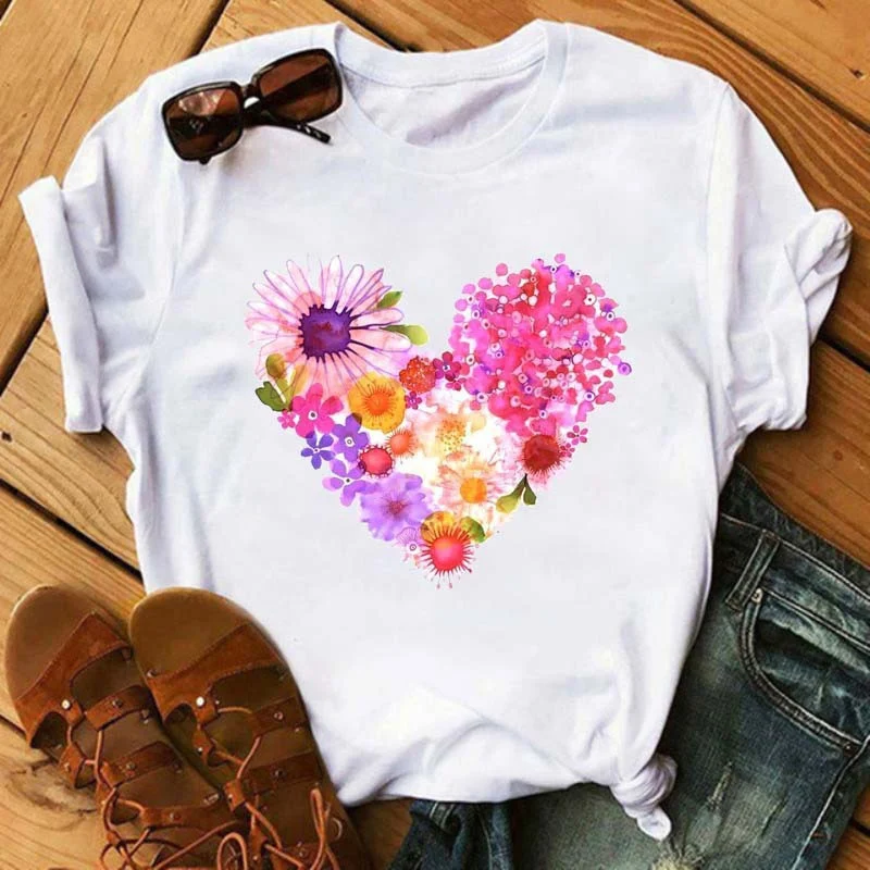 Ice Cream Flower Print Short Sleeve Tee for Couples, unisex design, comfortable summer wear, matching outfits, casual st — photo 8