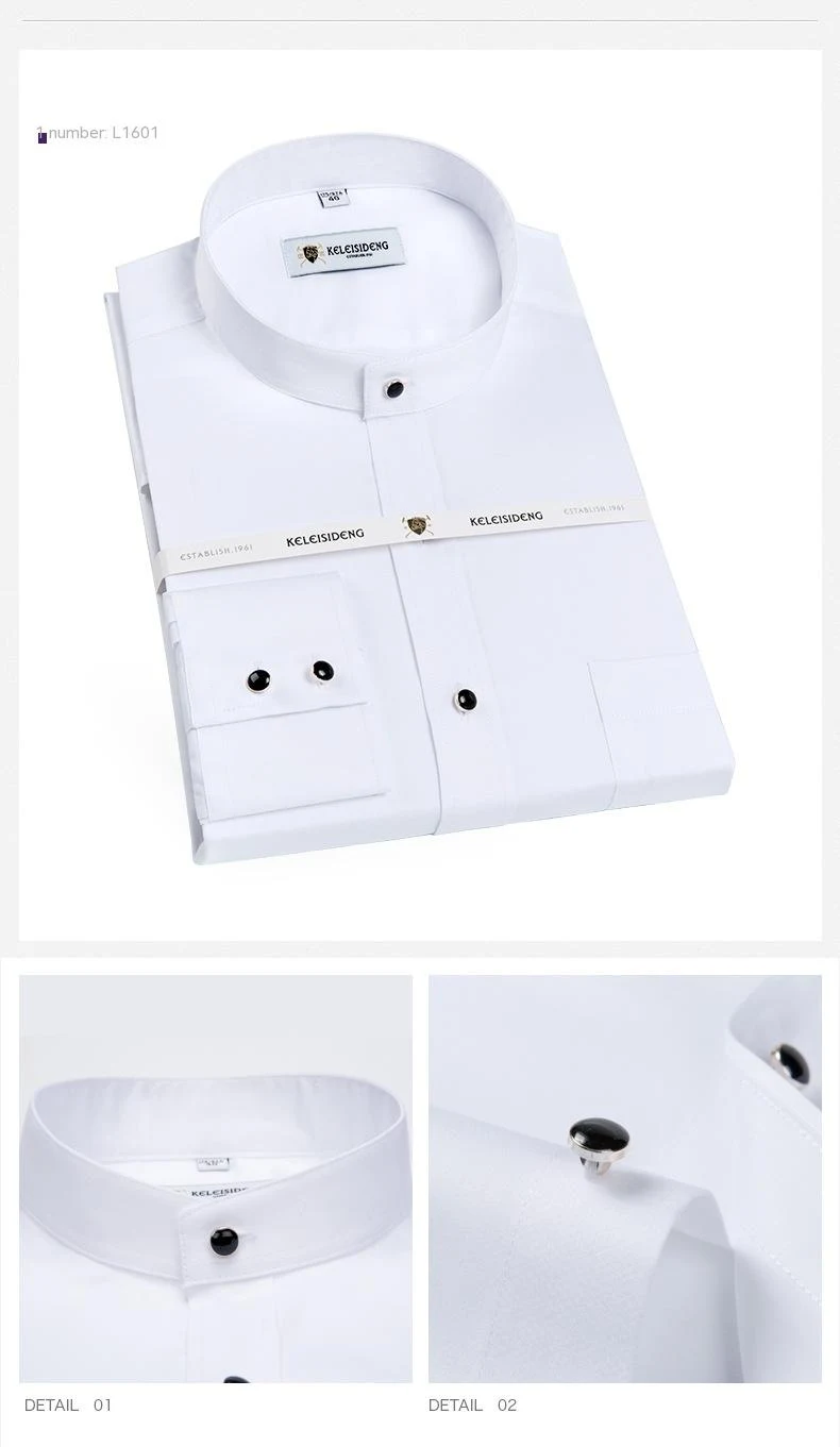 Camisa masculina de manga longa com gola mandarim chinesa de algodão mercerizado — foto 2