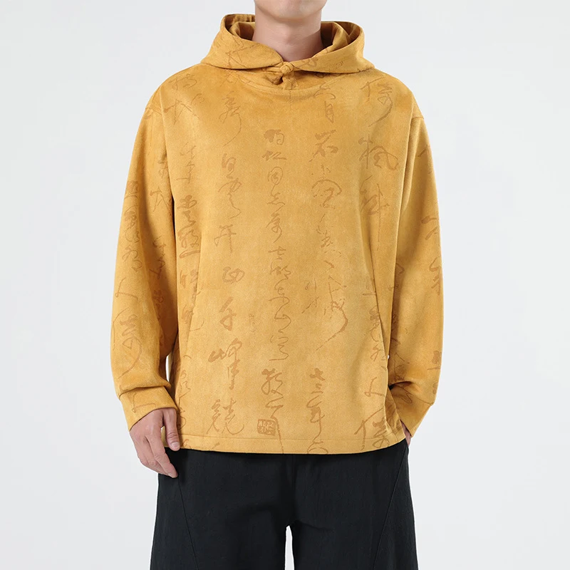 Moletom com capuz de camurça estilo chinês para homens, novo estilo chinês, confortável e estiloso, perfeito para diversas ocasiões. — foto 1
