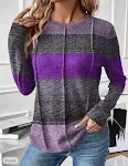 Round Neck Contrast Color Long Sleeve Casual and Comfortable T-shirt, designed for everyday wear, offering both style an — photo 1