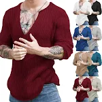 Camiseta masculina de malha com decote em V profundo, manga longa, modelagem slim, cor sólida, ideal para outono e inverno, perfeita como base — foto 17
