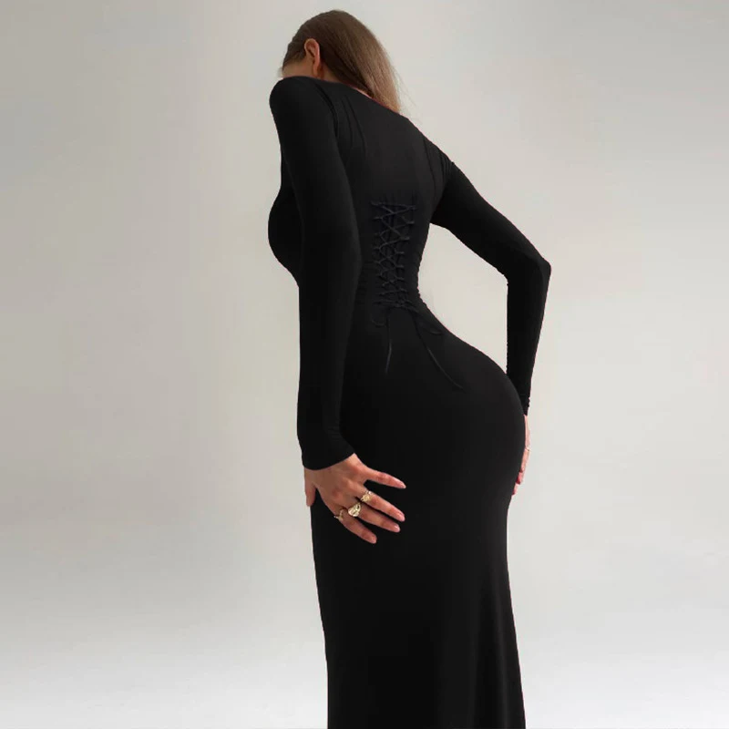 Title 6, Fashionable Slim Fit Backless Lace-up U-neck Lo...