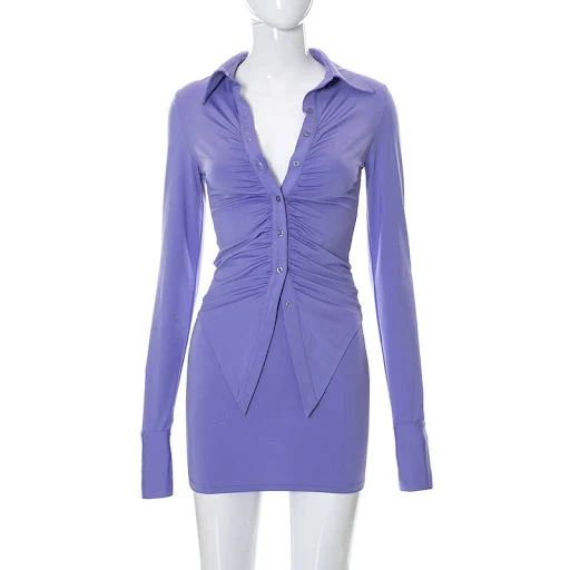 Title 10, Womens Long Sleeve Loose Pleating Mid-length D...