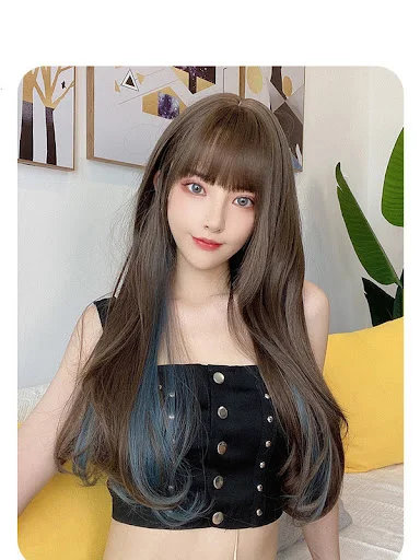Title 3, Peruca de cabelo liso longo com mechas, estilo ...